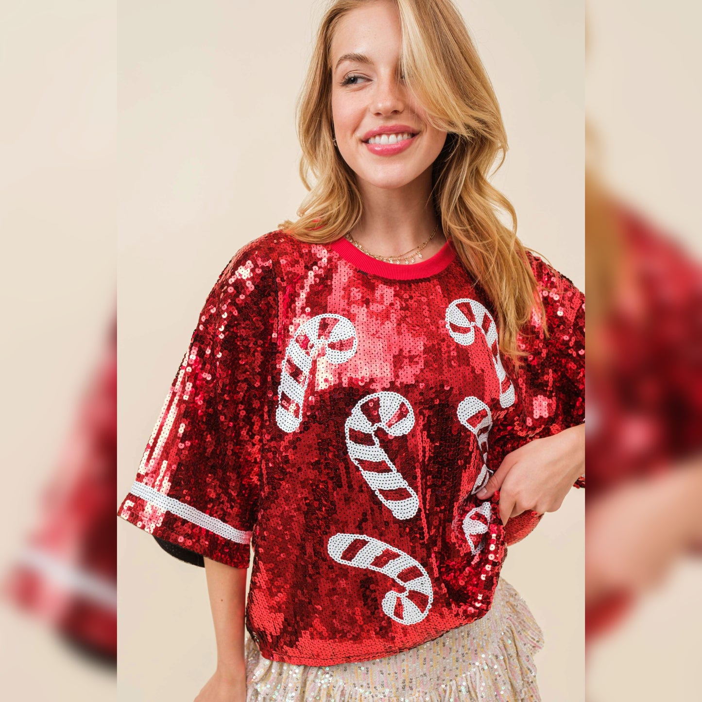 Candy Cane sequin top