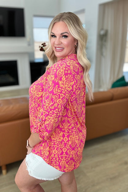 Lizzy Top in Hot Pink and Tangerine Damask (reg & plus)