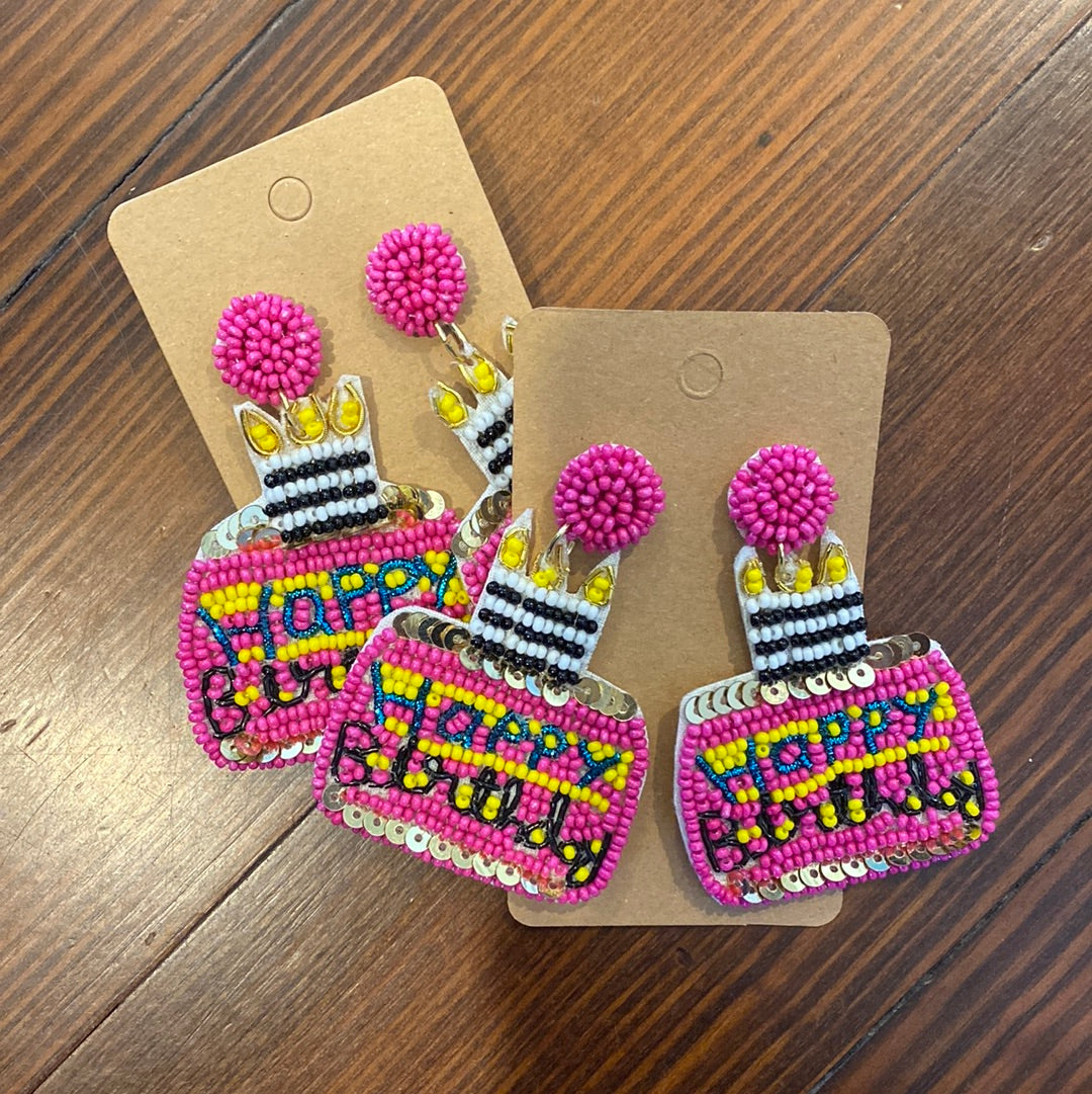 Beaded HBD Cake earrings