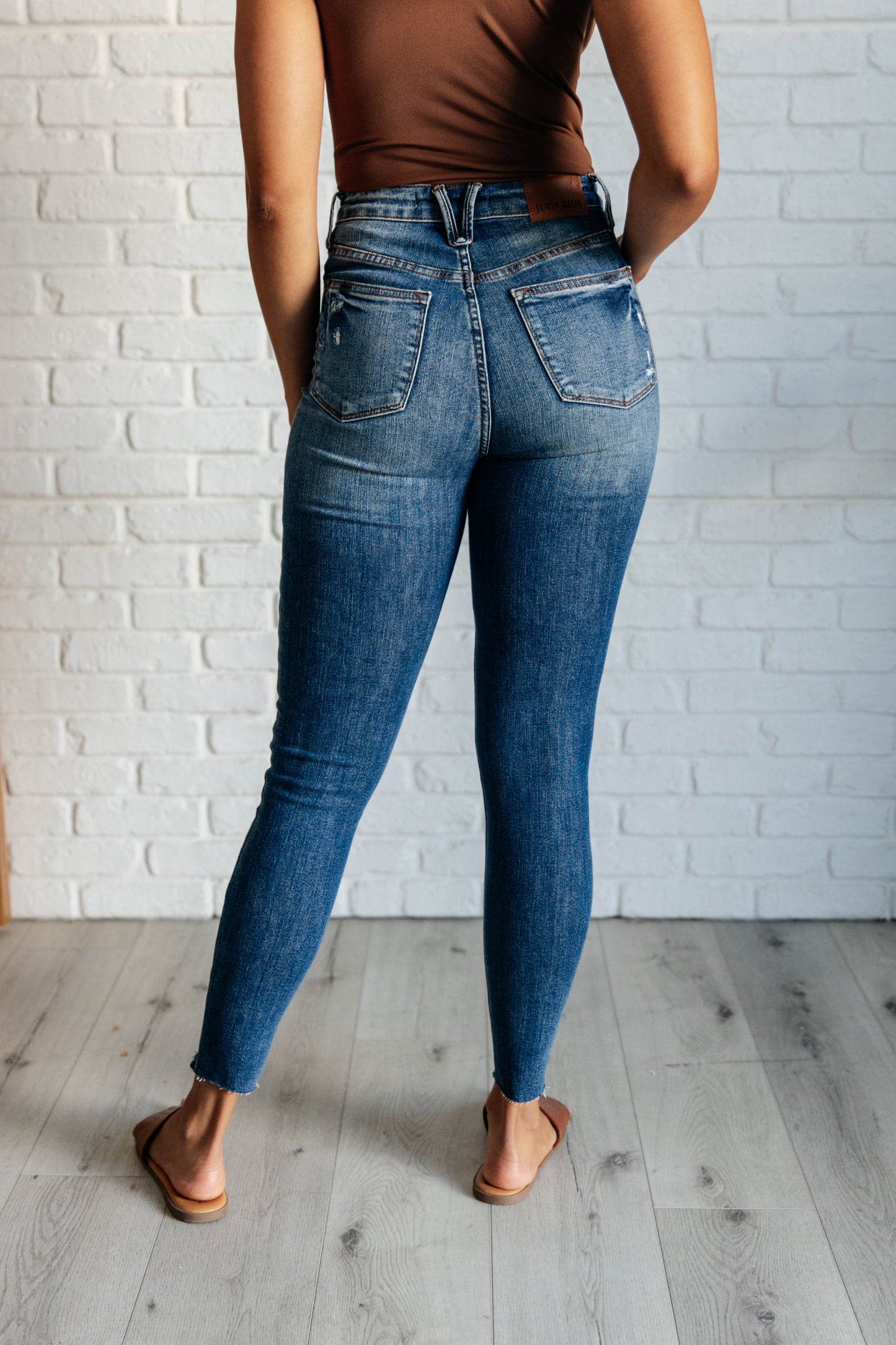 Judy Blue: Alba High Rise Control Top Distressed Hem Skinny Jeans