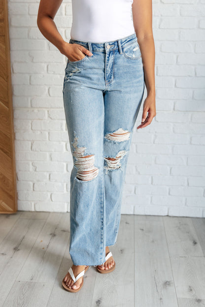 Judy Blue: Ramona High Rise Rigid Magic Destroyed Straight Jeans