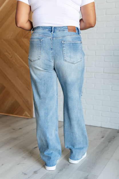 Judy Blue: Ramona High Rise Rigid Magic Destroyed Straight Jeans
