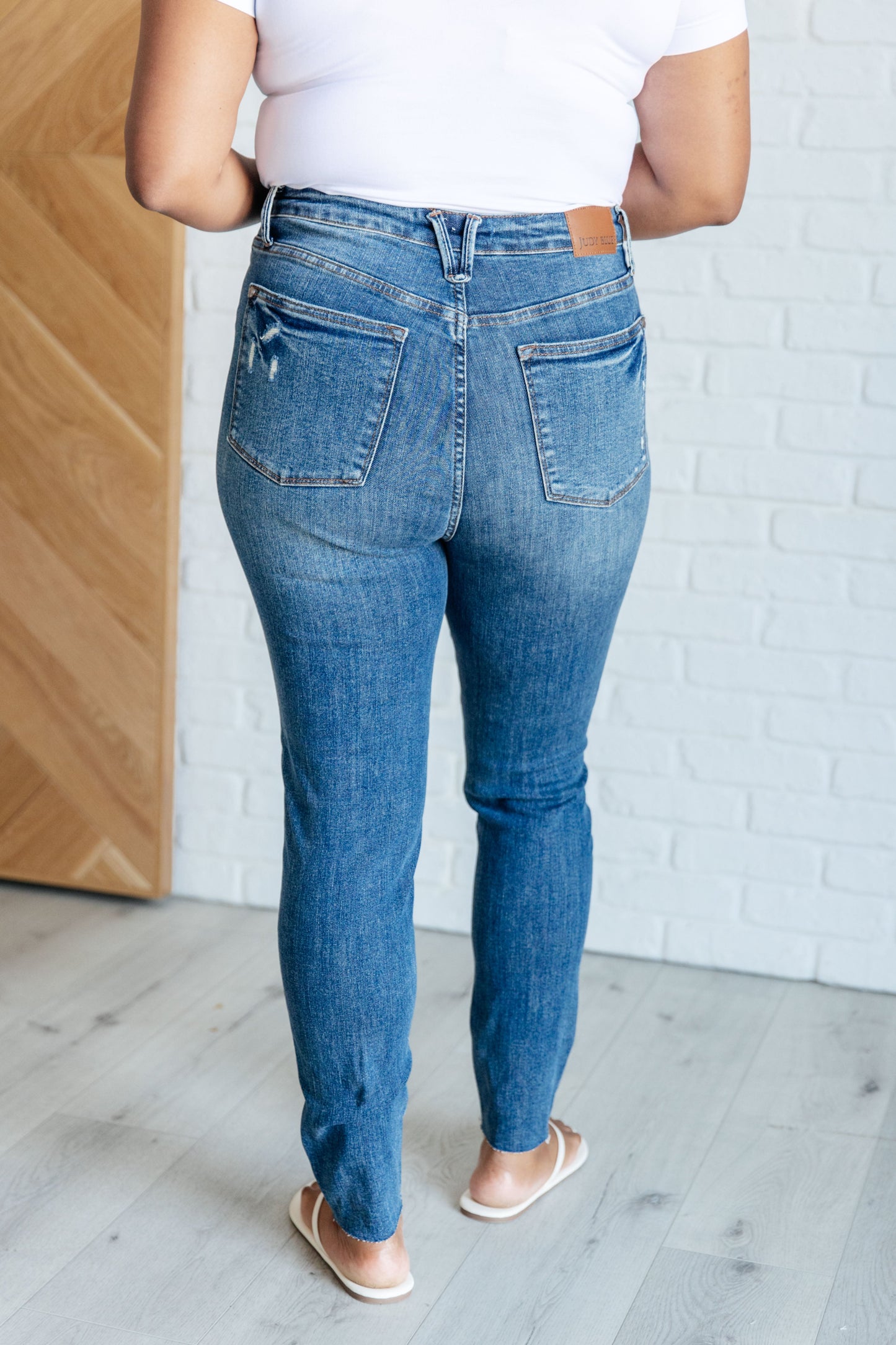 Judy Blue: Alba High Rise Control Top Distressed Hem Skinny Jeans