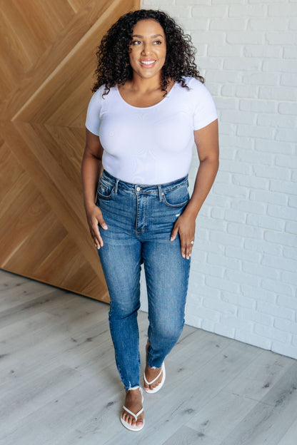 Judy Blue: Alba High Rise Control Top Distressed Hem Skinny Jeans