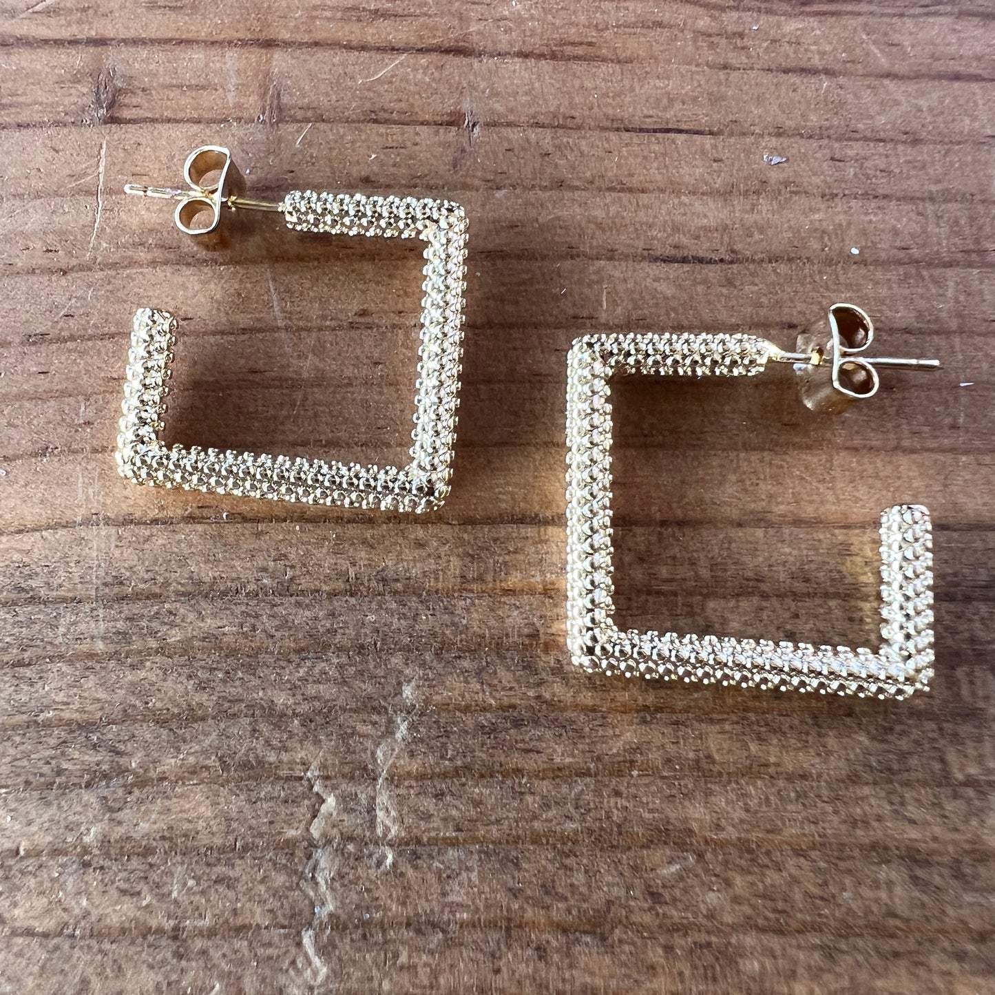 Gold square hoop earrings