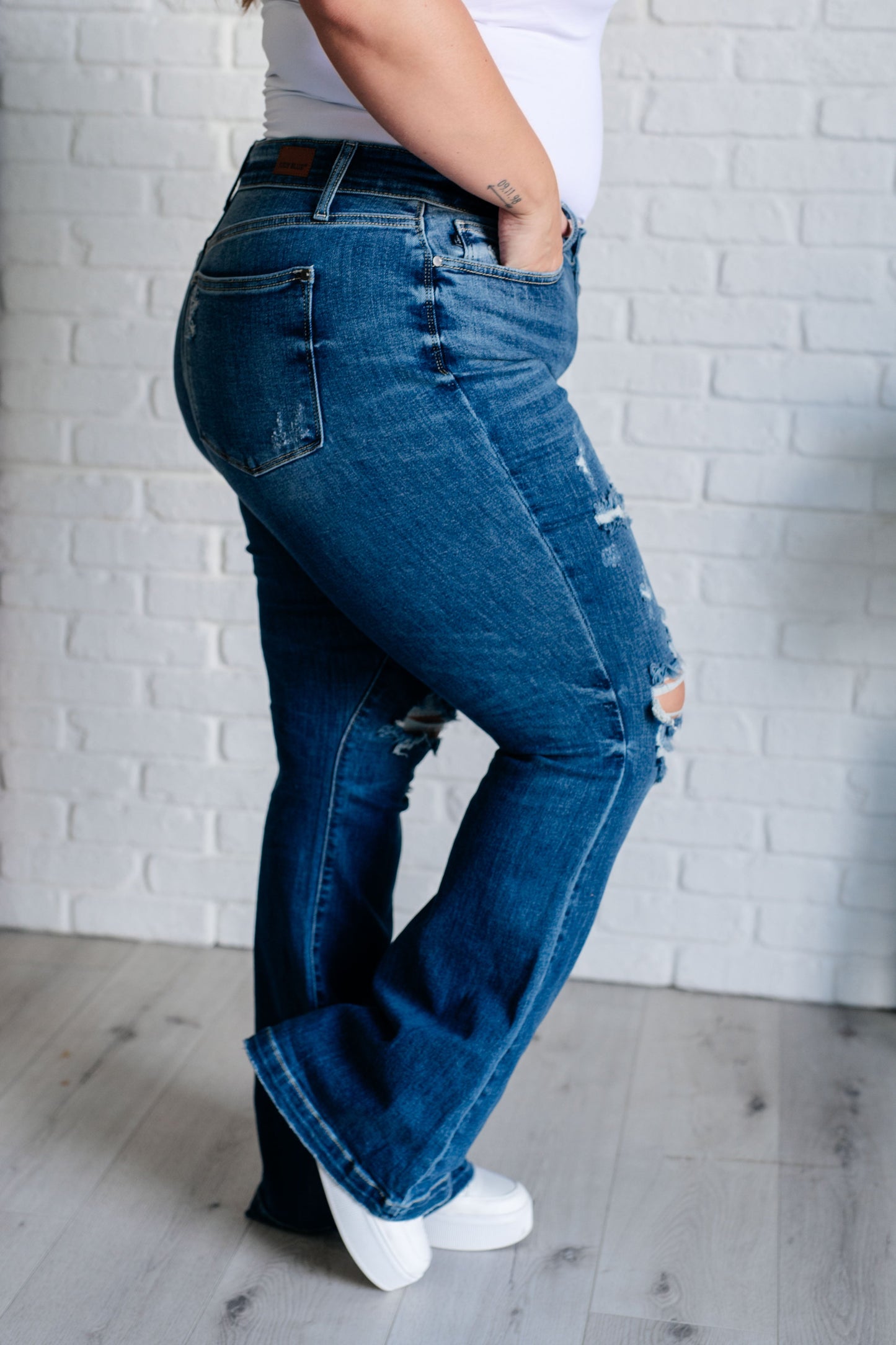 Judy Blue: Gabriella Mid Rise Distressed Button Fly Flare
