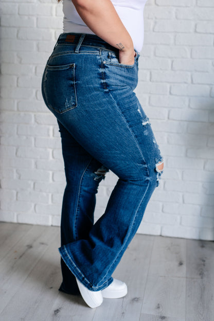 Judy Blue: Gabriella Mid Rise Distressed Button Fly Flare