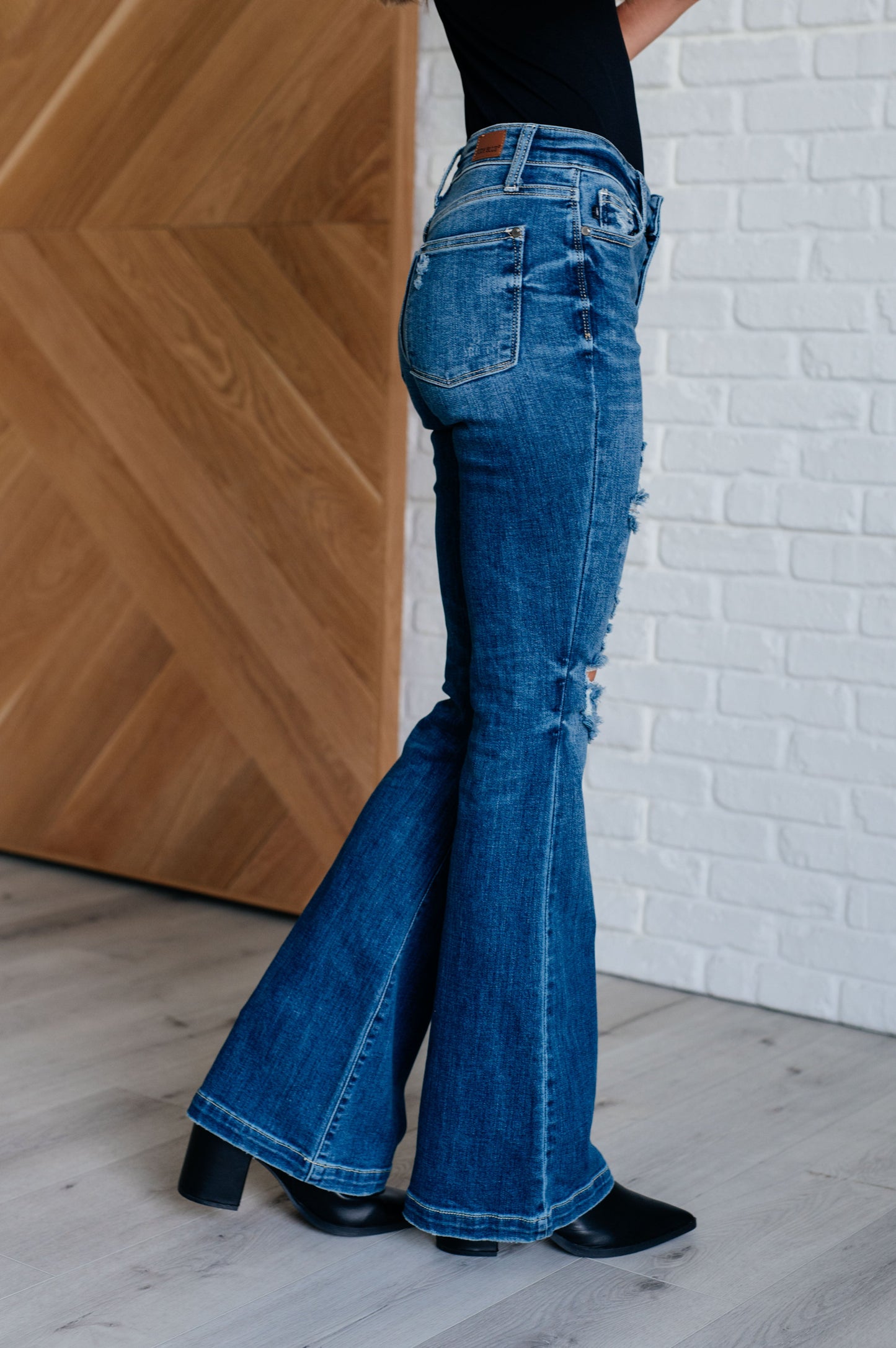 Judy Blue: Gabriella Mid Rise Distressed Button Fly Flare