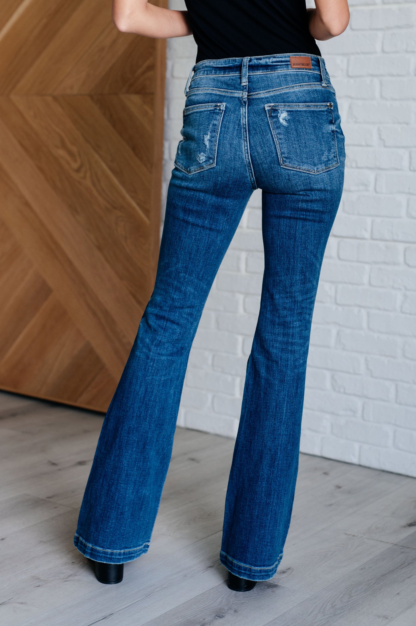 Judy Blue: Gabriella Mid Rise Distressed Button Fly Flare