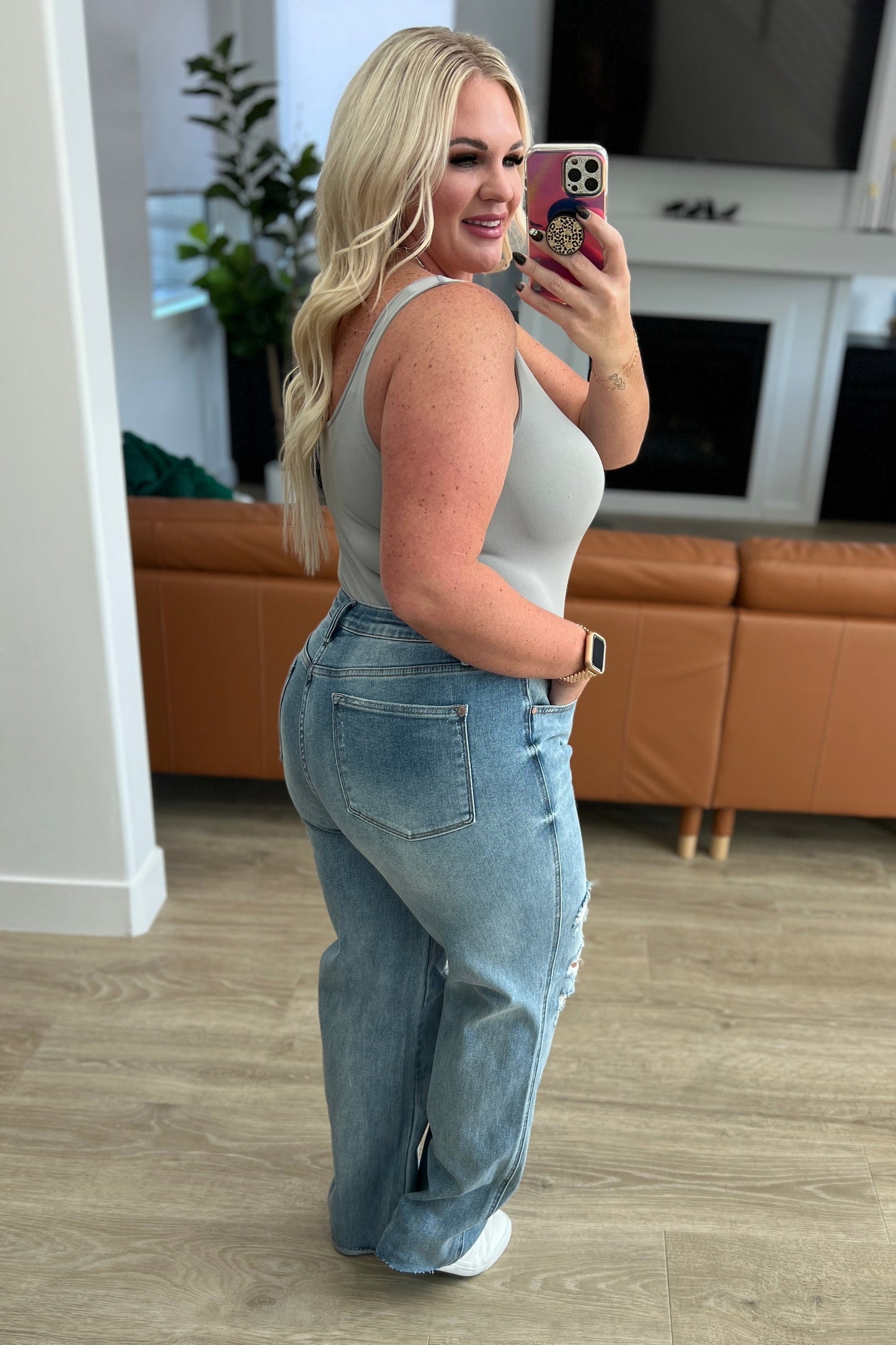 Judy Blue: Ramona High Rise Rigid Magic Destroyed Straight Jeans