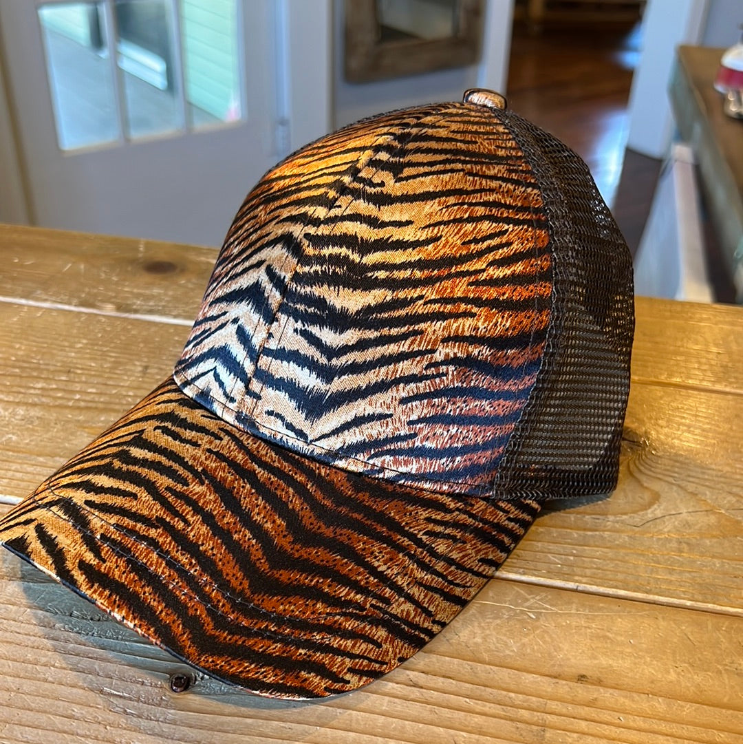 Tiger print ponytail hat