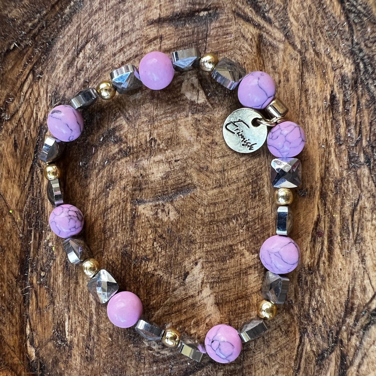 Erimish bracelet - pink w silver & gold