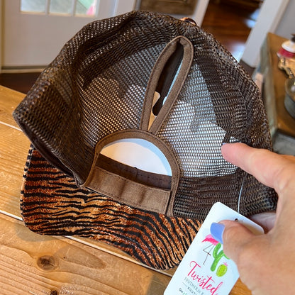 Tiger print ponytail hat