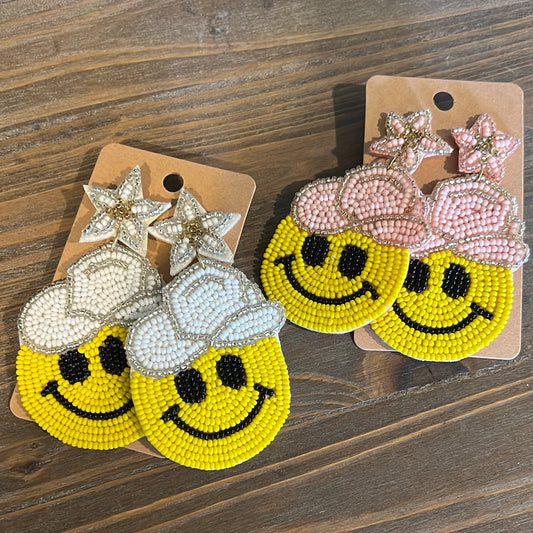 Beaded Smiley Hat earrings