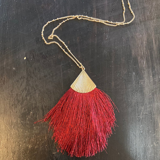 Long Maroon Tassel necklace