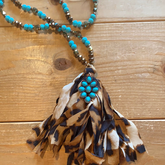 Turquoise tassel bead necklace